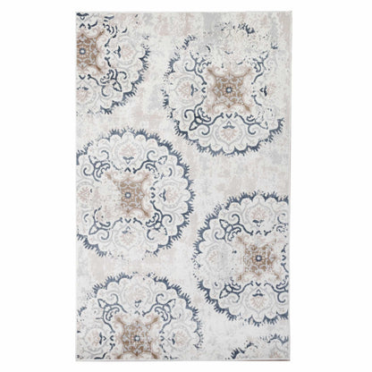 Superior Modern Distressed Medallion Indoor Area or Runner Rug - Ivory