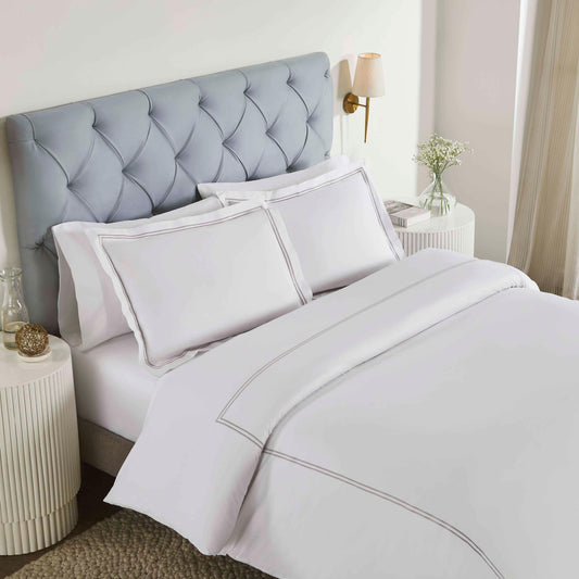 Fieldstone Cotton Two-Line Embroidered 3 Piece Duvet Cover Set