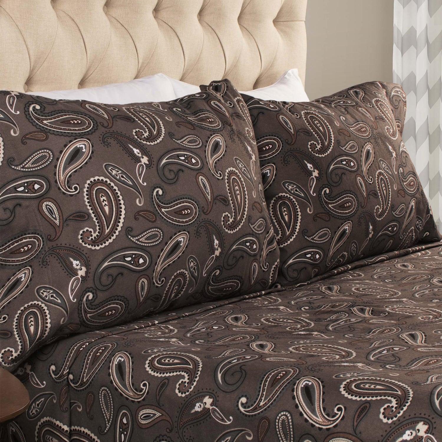 Luxury Flannel Vintage Paisley Pillowcase Set - Charcoal