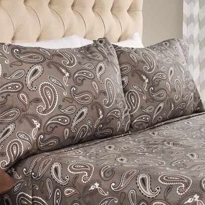 Luxury Flannel Vintage Paisley Pillowcase Set - Grey