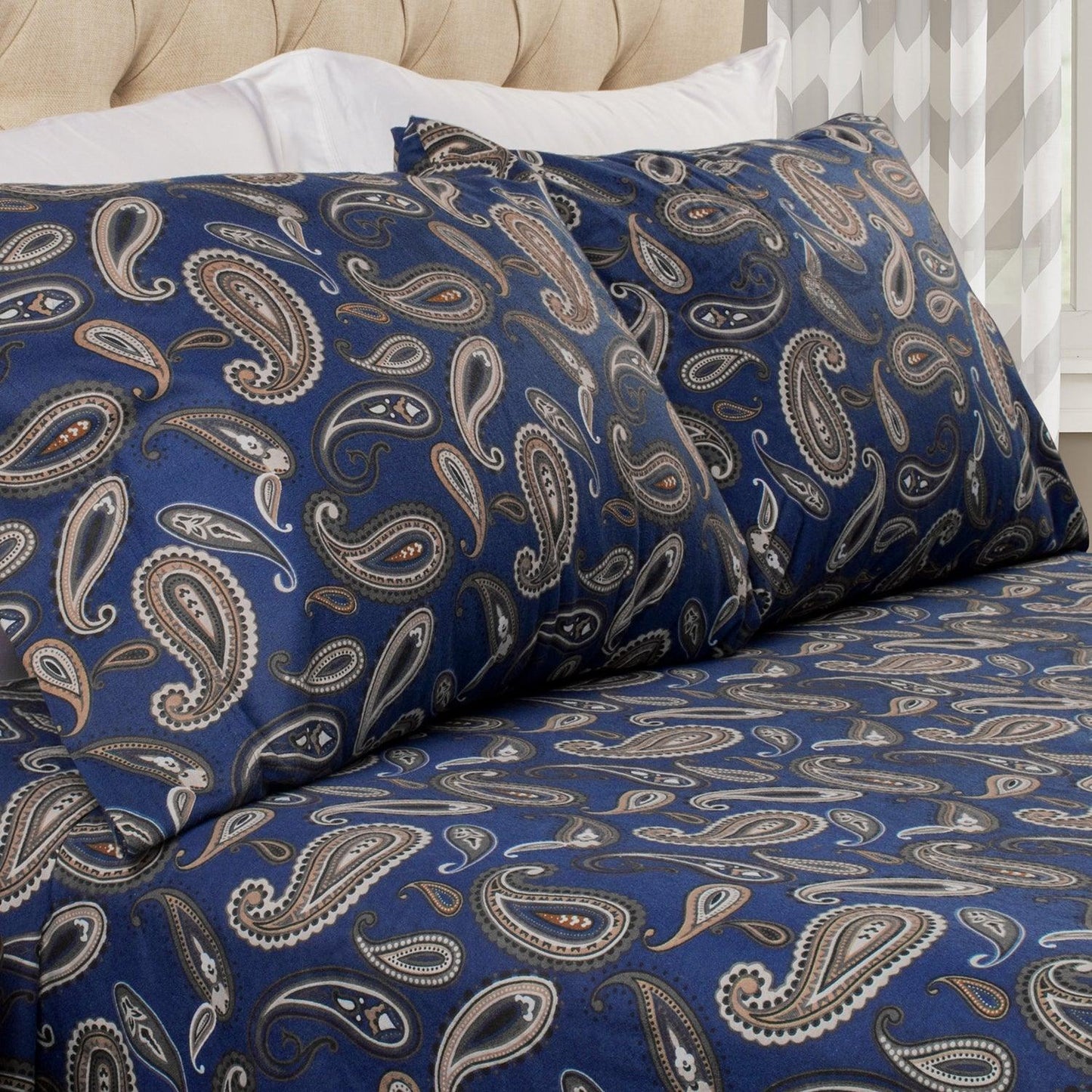 Luxury Flannel Vintage Paisley Pillowcase Set - Navy Blue