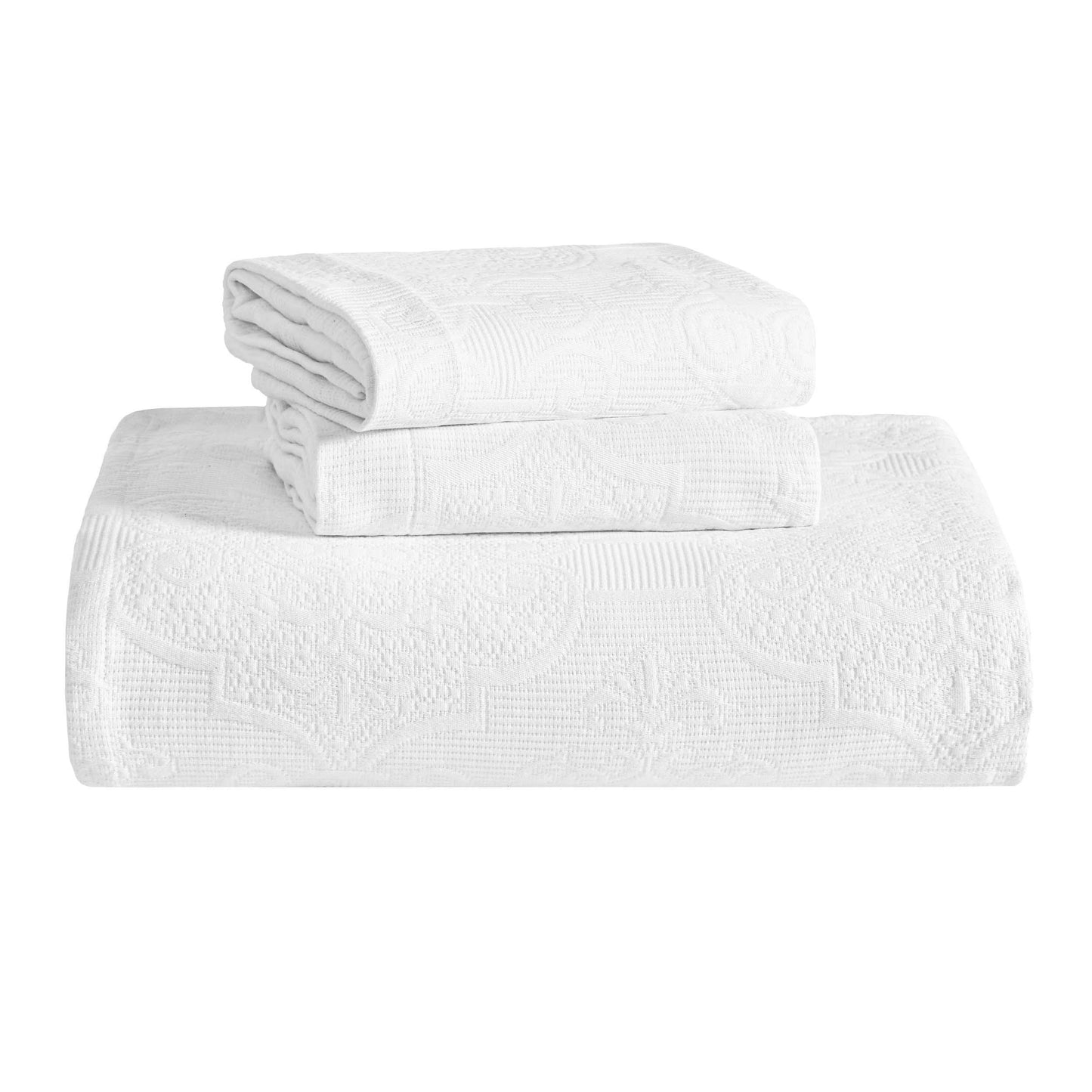 Florin Cotton Matelasse Weave Jacquard Scroll Medallion Bedspread Set