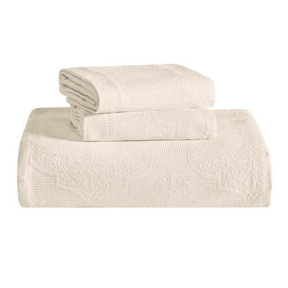 Florin Cotton Matelasse Weave Jacquard Scroll Medallion Bedspread Set