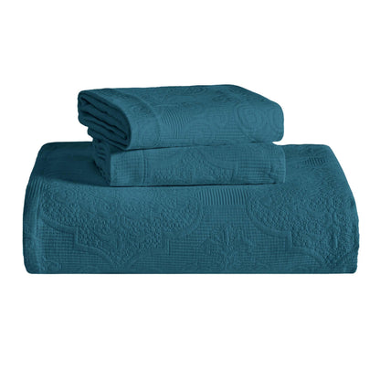 Florin Cotton Matelasse Weave Jacquard Scroll Medallion Bedspread Set