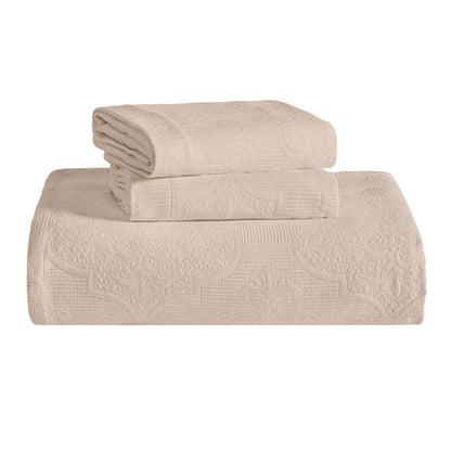 Florin Cotton Matelasse Weave Jacquard Scroll Medallion Bedspread Set