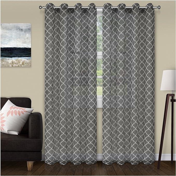 Sheer Geometric Trellis Grommet Curtain Panels Set of 2