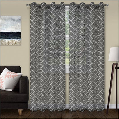 Sheer Geometric Trellis Grommet Curtain Panels Set of 2