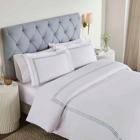 Harrison Cotton Greek Key Embroidered 3 Piece Duvet Cover Set