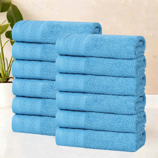 Honeycomb Textured Waffle Border Cotton Face Towels, Set of 6