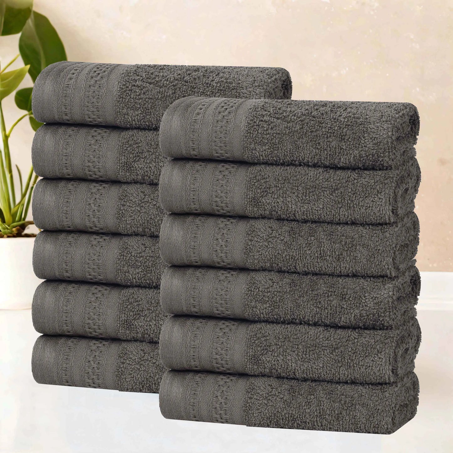 Honeycomb Textured Waffle Border Cotton Face Towels, Set of 6