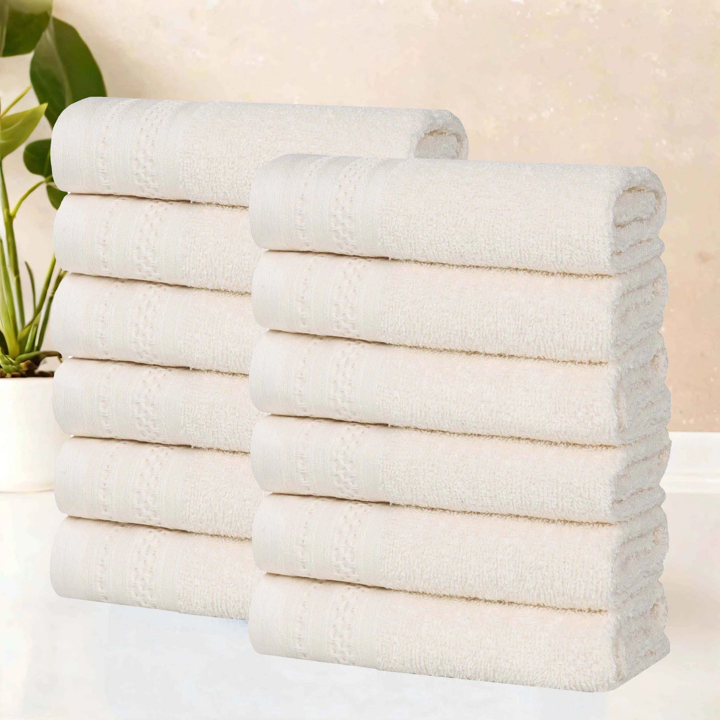 Honeycomb Textured Waffle Border Cotton Face Towels, Set of 6