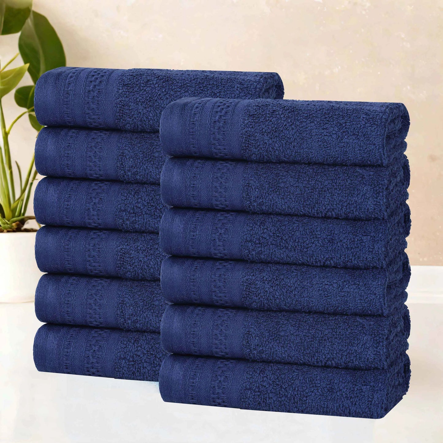 Honeycomb Textured Waffle Border Cotton Face Towels, Set of 6