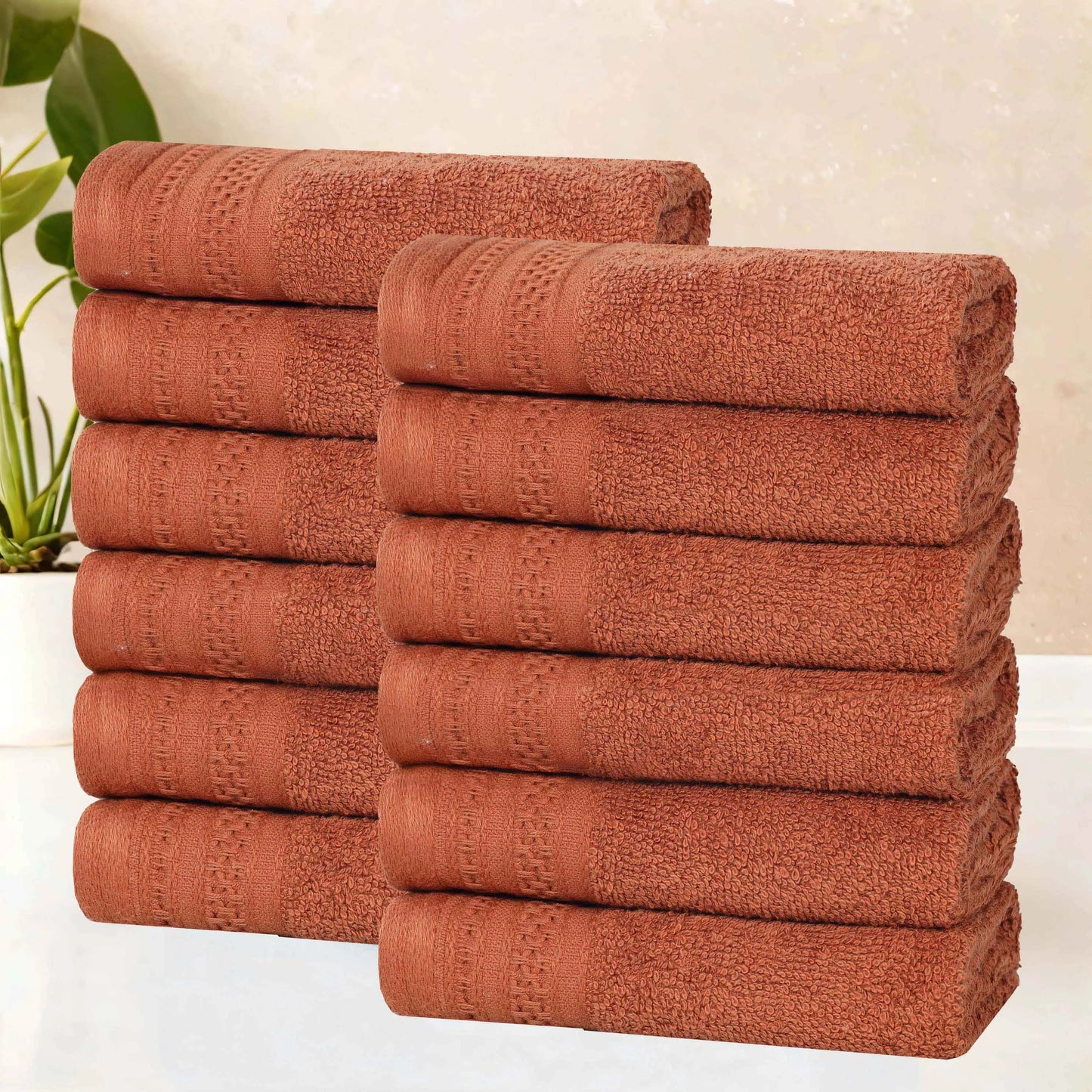 Honeycomb Textured Waffle Border Cotton Face Towels, Set of 6
