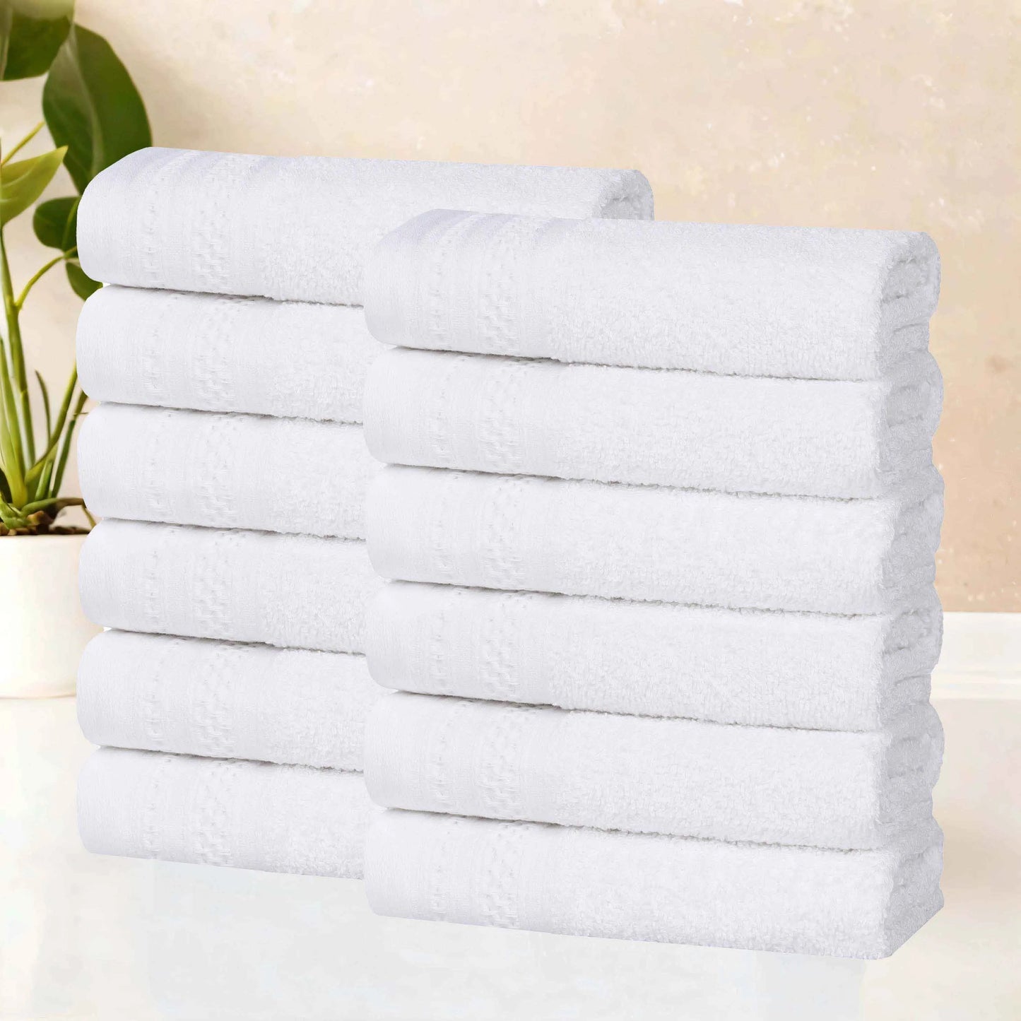 Honeycomb Textured Waffle Border Cotton Face Towels, Set of 6