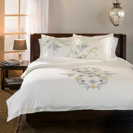 Hyacinth Embroidered Floral Cotton Duvet Cover Set