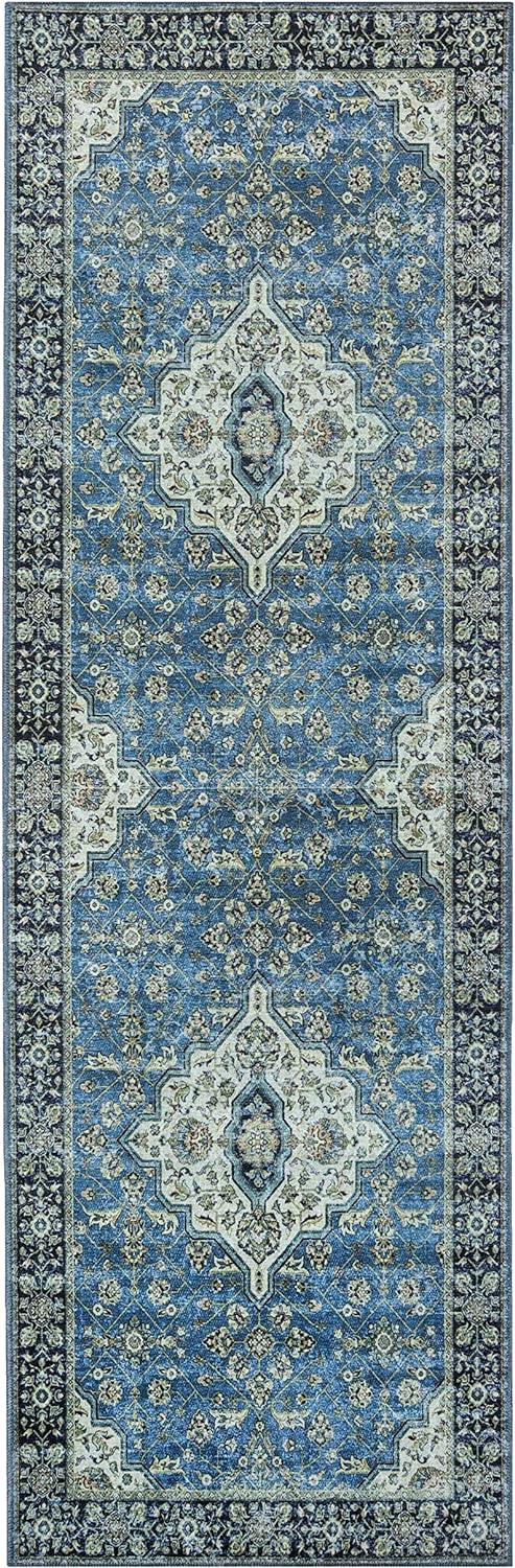 Classic Damask Medallion Border Washable Indoor Area Rug or Runner