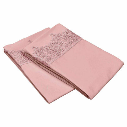  2 Piece Microfiber Lace Embroidery Solid Pillowcase Set - Blossom