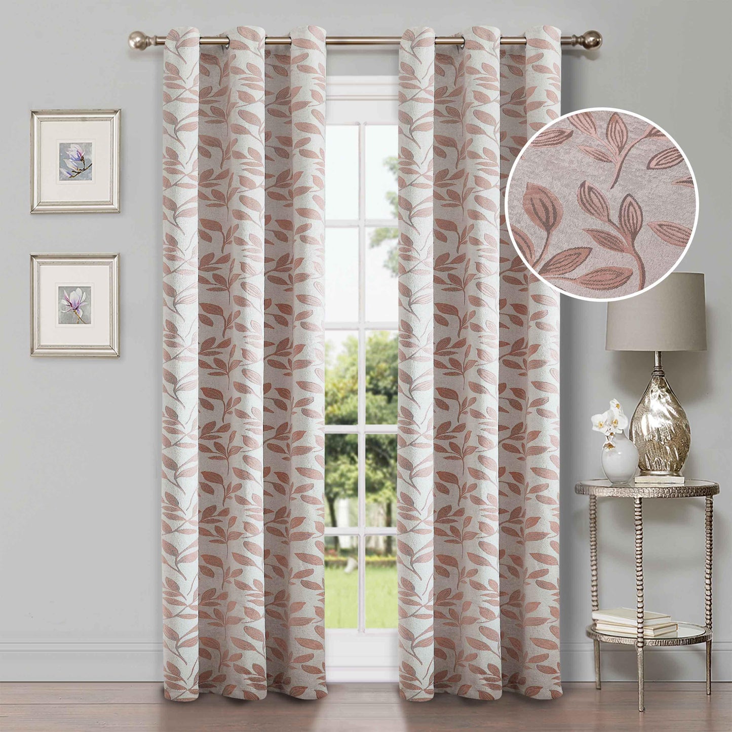 Leaves Machine Washable Room Darkening Blackout Curtains, Set of 2