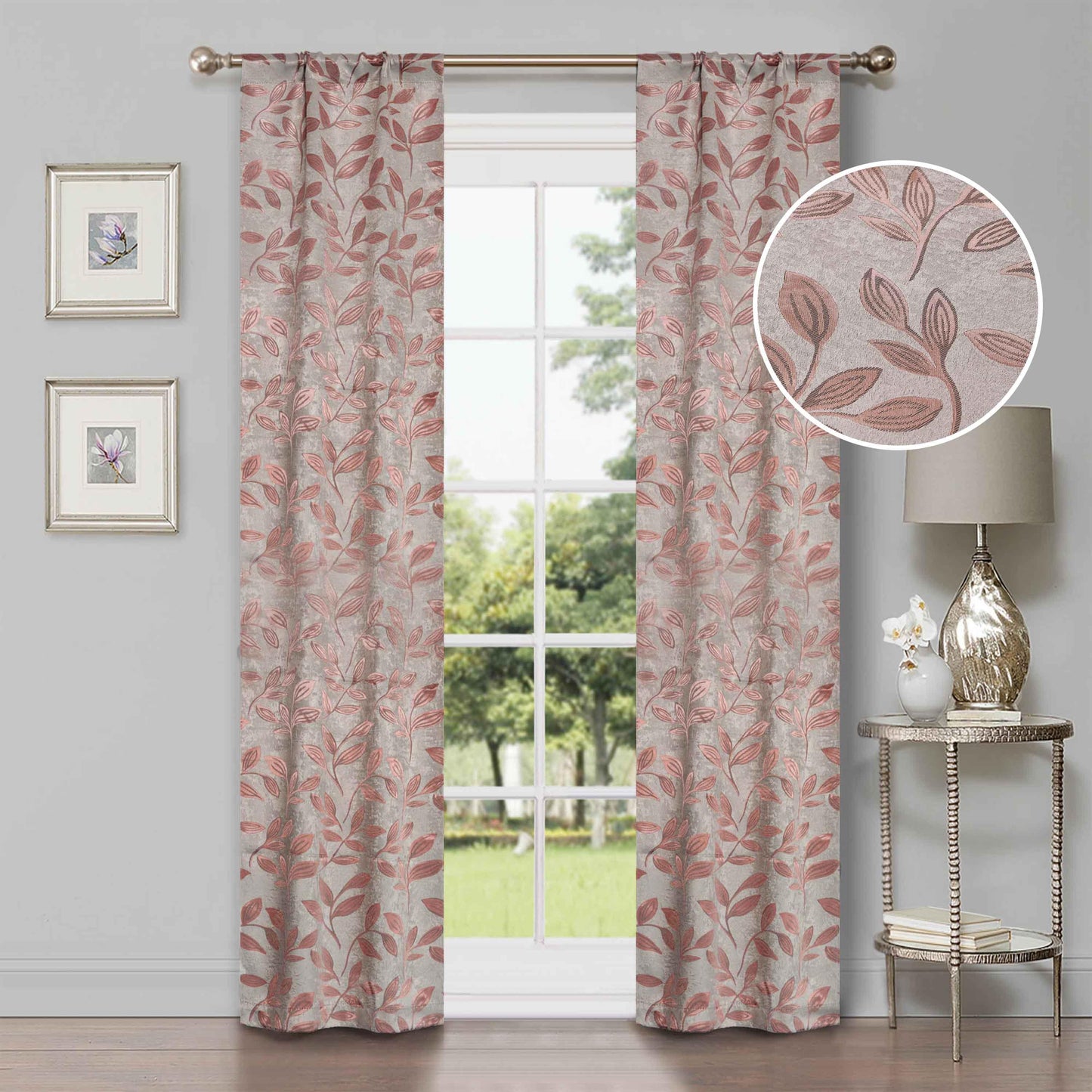 Leaves Machine Washable Room Darkening Blackout Curtains, Set of 2