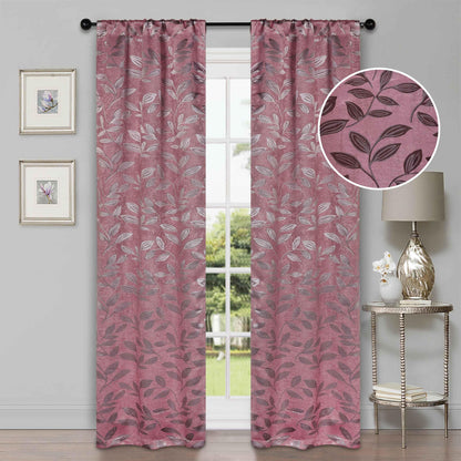 Leaves Machine Washable Room Darkening Blackout Curtains, Set of 2