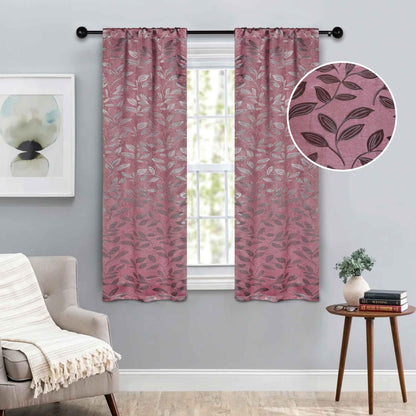 Leaves Machine Washable Room Darkening Blackout Curtains, Set of 2