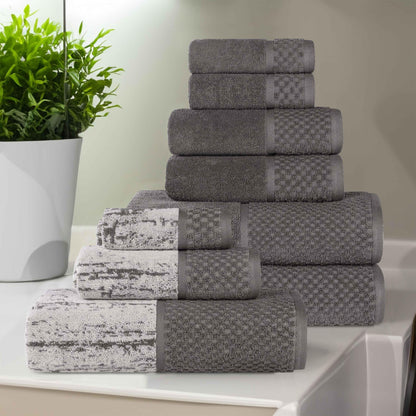 Lodie Cotton Jacquard Solid and Two-Toned 9 Piece Assorted Towel Set