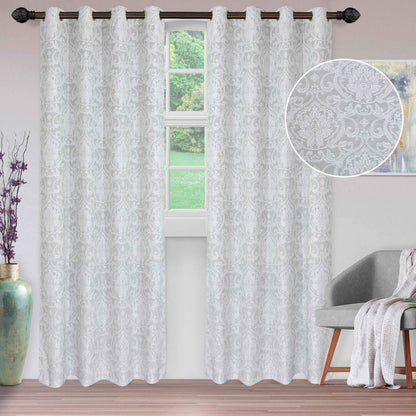 Jacquard Light Filtering Floral Damask Grommet Curtain Panels Set of 2