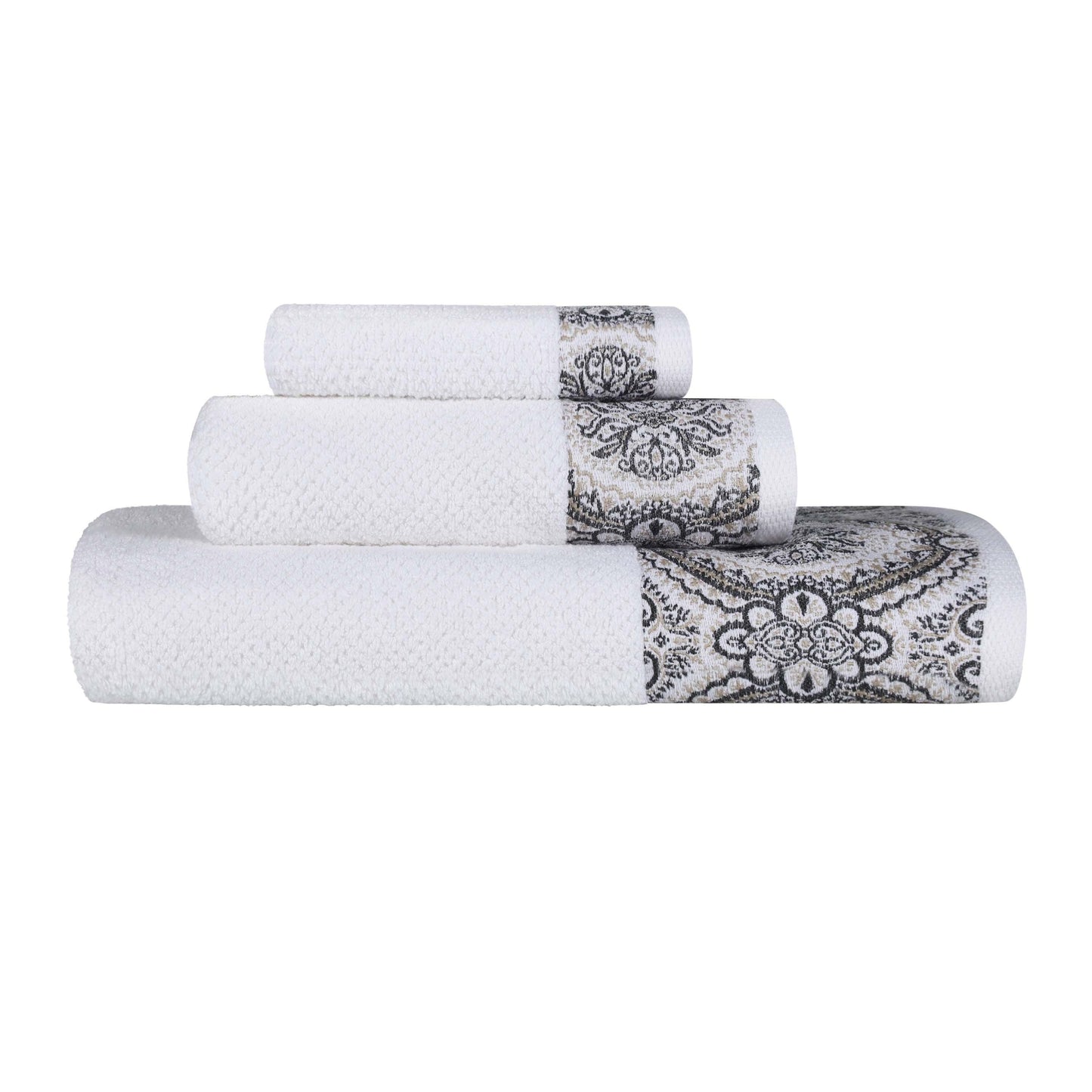 Medallion Cotton Jacquard Textured Soft Absorbent 3 Piece Towel Set