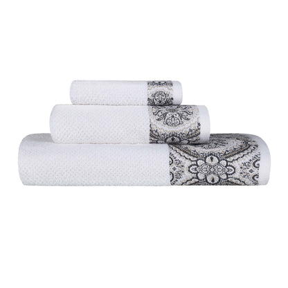 Medallion Cotton Jacquard Textured Soft Absorbent 3 Piece Towel Set