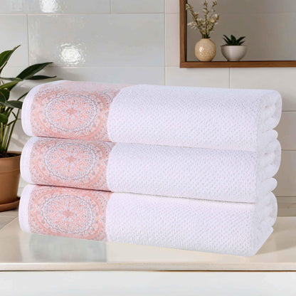 Medallion Cotton Jacquard Textured Soft Absorbent Bath Towel Set of 3