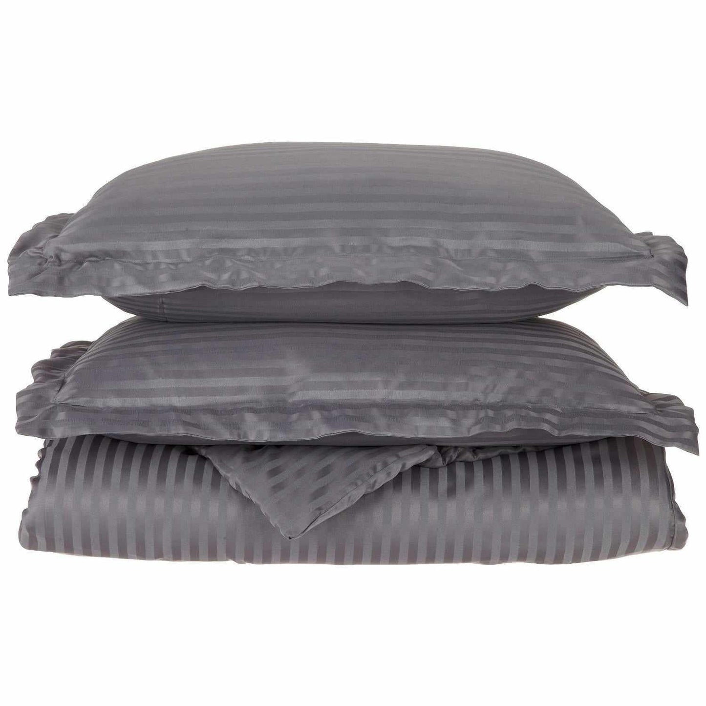 Superior Microfiber Wrinkle-Free Stripe Breathable Duvet Cover Set with Button Closure - Chrome