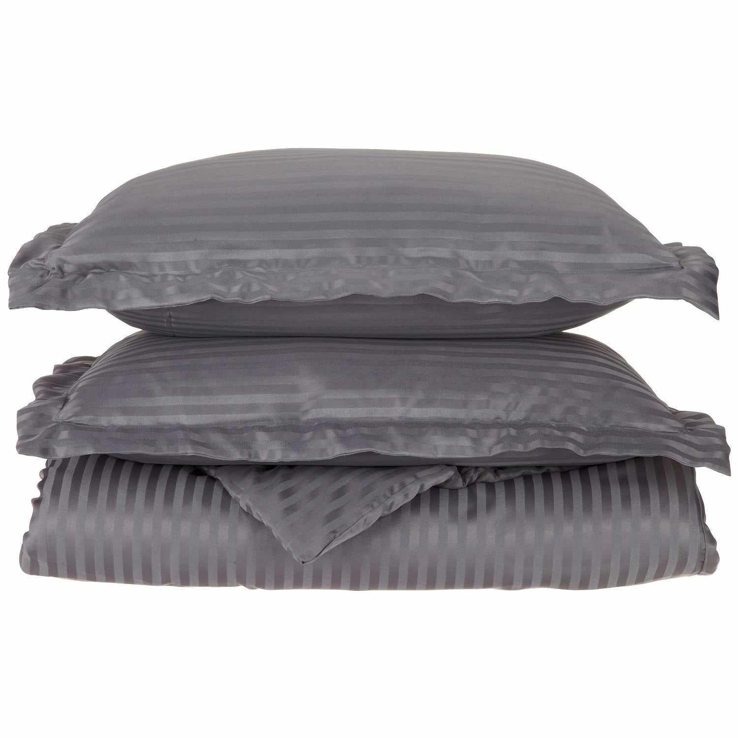 Superior Microfiber Wrinkle-Free Stripe Breathable Duvet Cover Set with Button Closure - Chrome