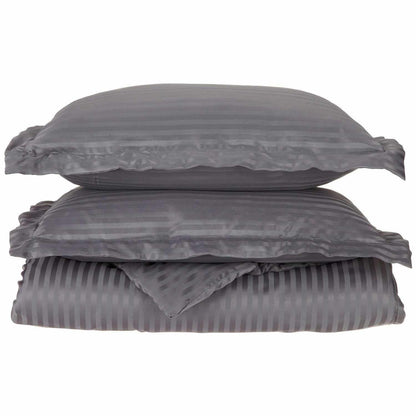 Superior Microfiber Wrinkle-Free Stripe Breathable Duvet Cover Set with Button Closure - Chrome