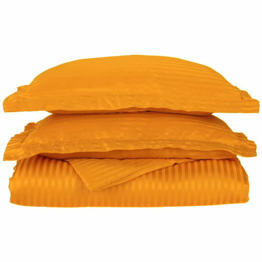 Superior Microfiber Wrinkle-Free Stripe Breathable Duvet Cover Set with Button Closure - Gold