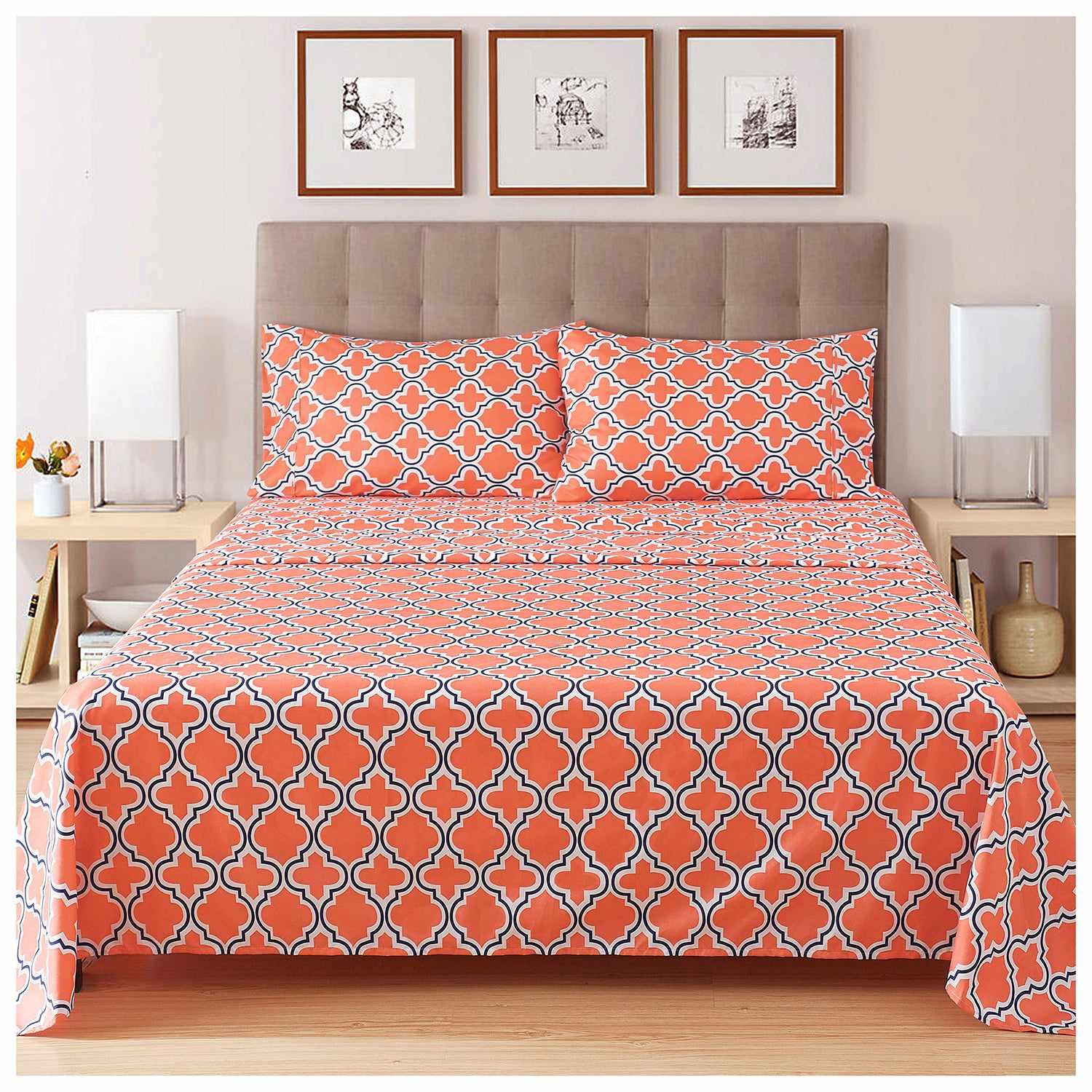 Superior Microfiber Wrinkle Resistant and Breathable Trellis Deep Pocket Sheet Set - Coral