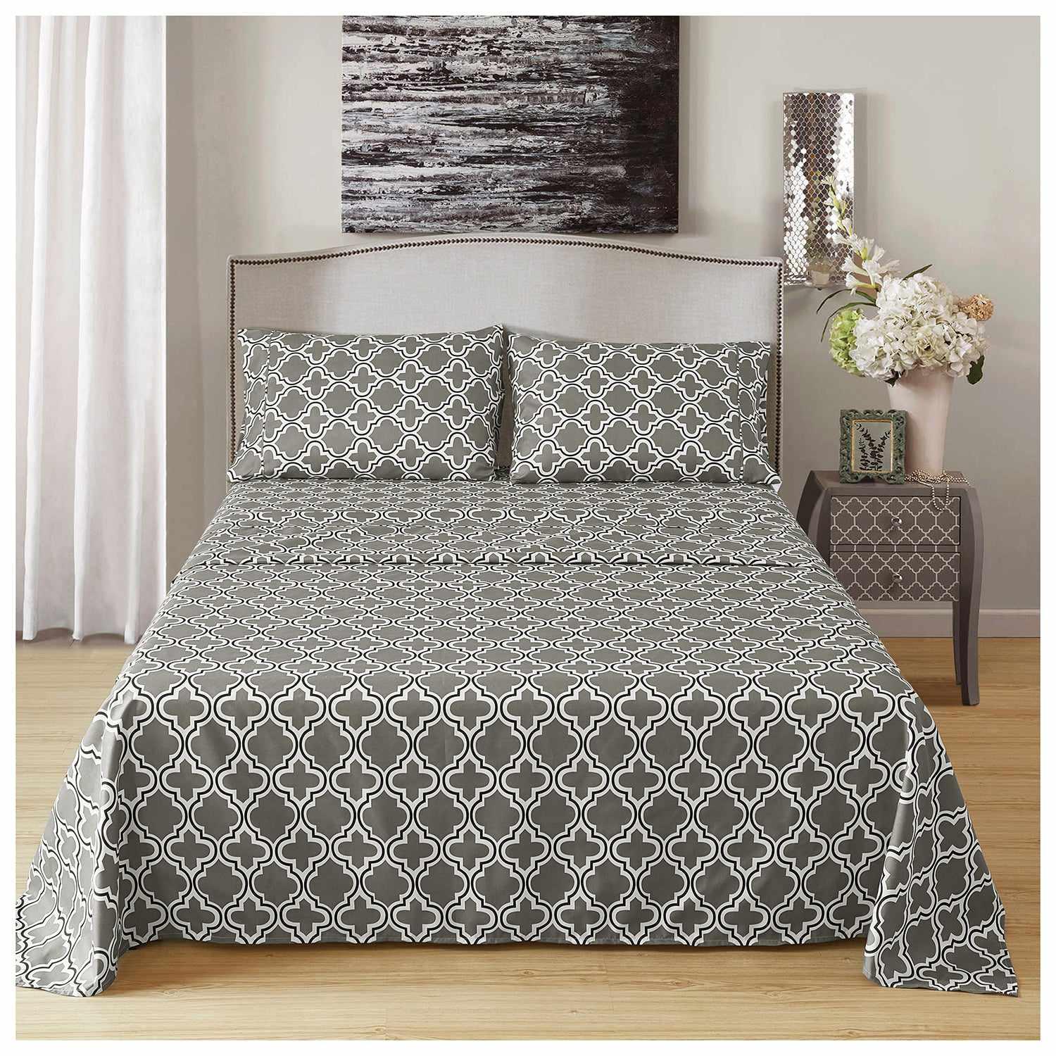 Superior Microfiber Wrinkle Resistant and Breathable Trellis Deep Pocket Sheet Set - Grey