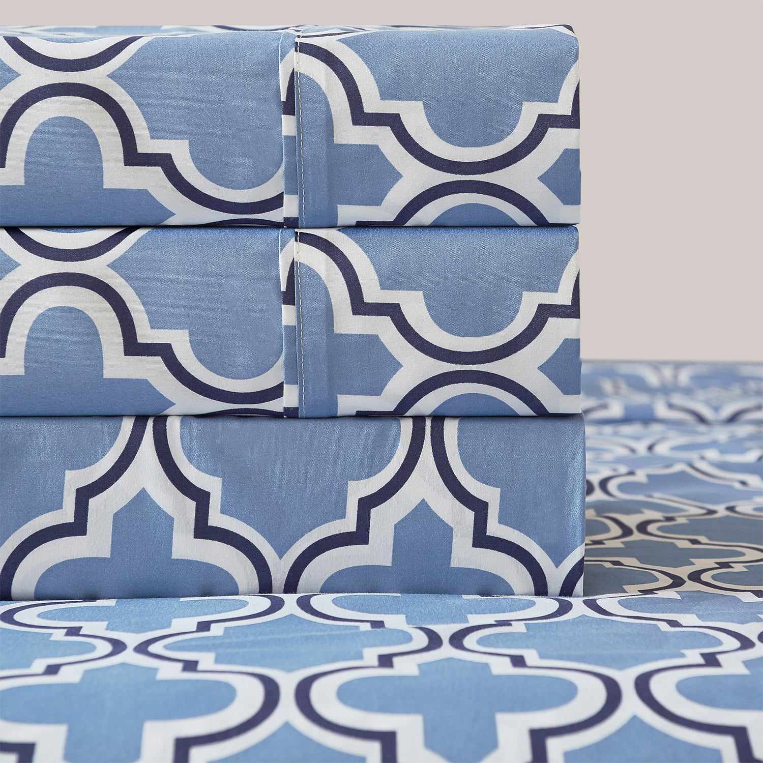 Superior Microfiber Wrinkle Resistant and Breathable Trellis Deep Pocket Sheet Set - Light Blue