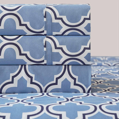 Superior Microfiber Wrinkle Resistant and Breathable Trellis Deep Pocket Sheet Set - Light Blue