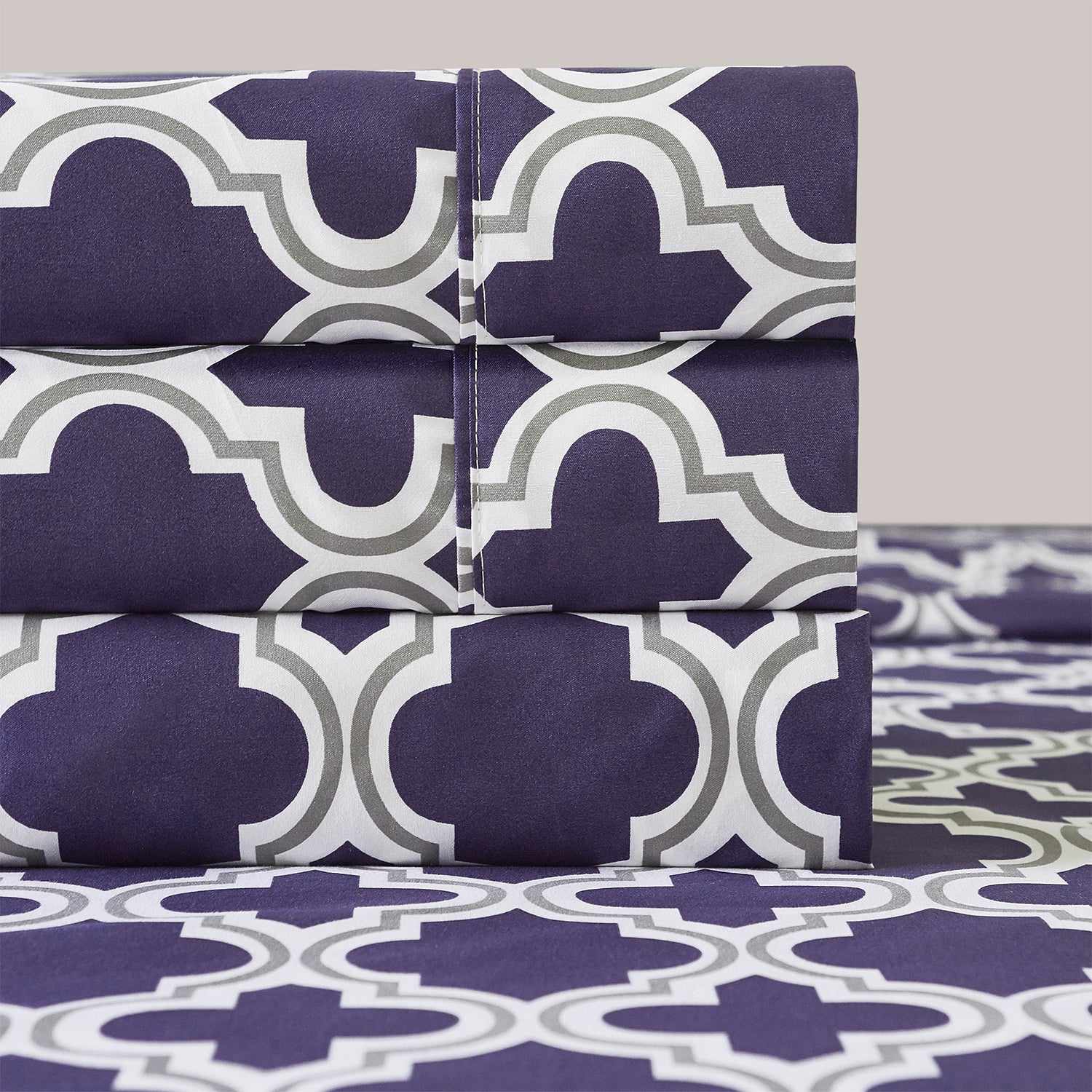 Superior Microfiber Wrinkle Resistant and Breathable Trellis Deep Pocket Sheet Set - Navy Blue