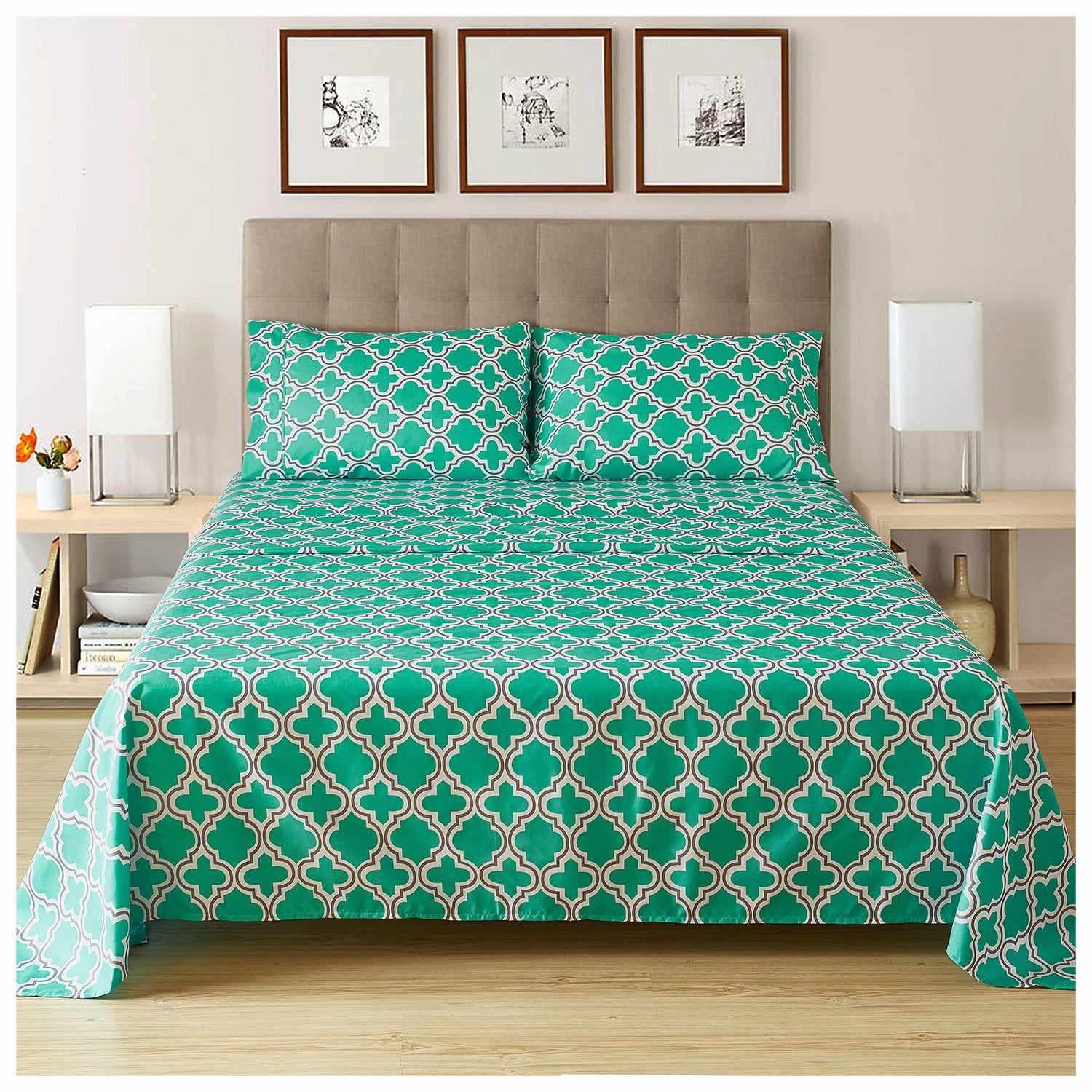 Superior Microfiber Wrinkle Resistant and Breathable Trellis Deep Pocket Sheet Set - Teal