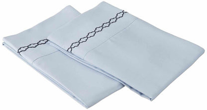  Embroidered Moroccan Trellis Wrinkle Resistant 2-Piece Pillowcase Set - Light Blue/Navy Blue