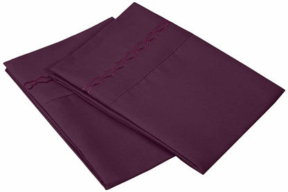  Embroidered Moroccan Trellis Wrinkle Resistant 2-Piece Pillowcase Set - Plum