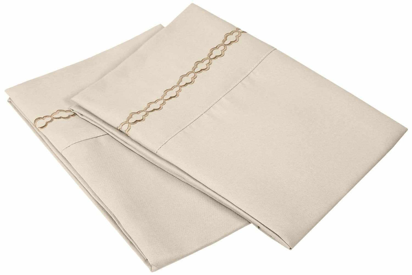  Embroidered Moroccan Trellis Wrinkle Resistant 2-Piece Pillowcase Set - Tan