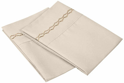  Embroidered Moroccan Trellis Wrinkle Resistant 2-Piece Pillowcase Set - Tan