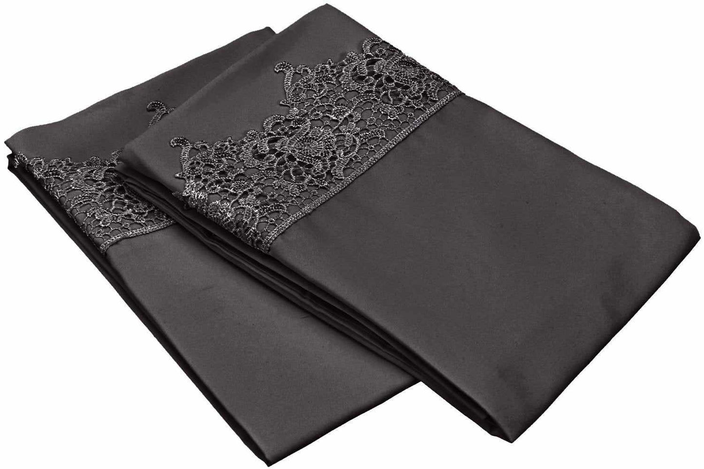  2 Piece Microfiber Lace Embroidery Solid Pillowcase Set - Charcoal