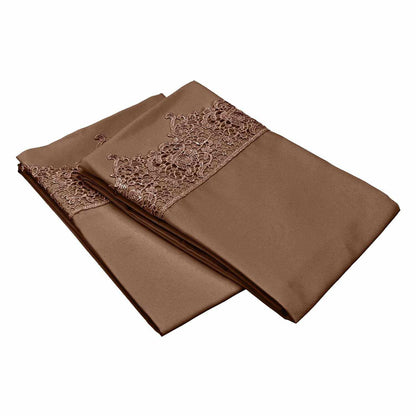  2 Piece Microfiber Lace Embroidery Solid Pillowcase Set - Taupe