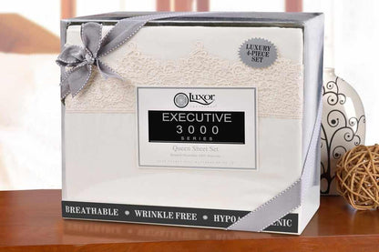  Superior Lace Overlay Solid Wrinkle Resistant Sheet Set - Ivory