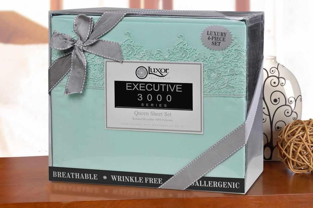  Superior Lace Overlay Solid Wrinkle Resistant Sheet Set - Mint
