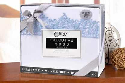  Superior Lace Overlay Solid Wrinkle Resistant Sheet Set - Light Blue