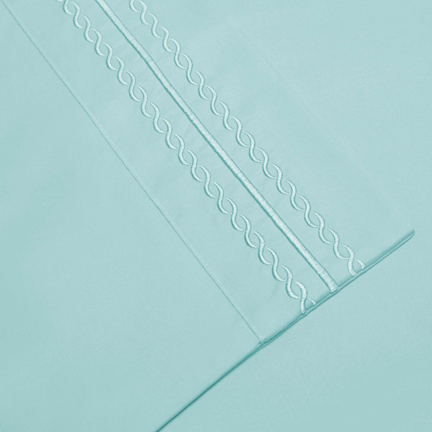  Microfiber Wrinkle Resistant and Breathable Solid Infinity Embroidery Pillowcase Set - Aqua Marine